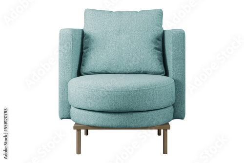 Soft mint chair made of matting upholstery, interior chair on a transparent background