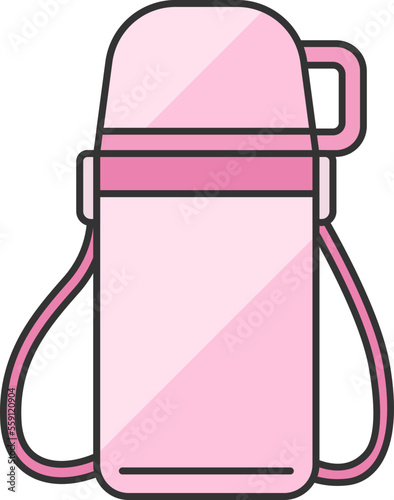 コップ付きの、ピンク色の水筒のイラスト