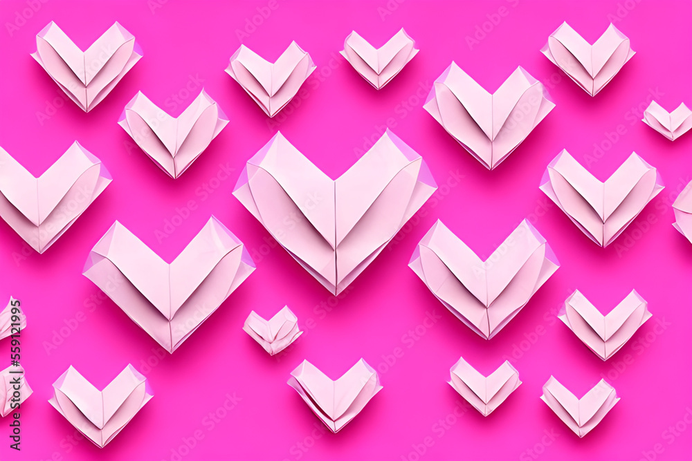 Valentine origami paper heart copy space Generative AI