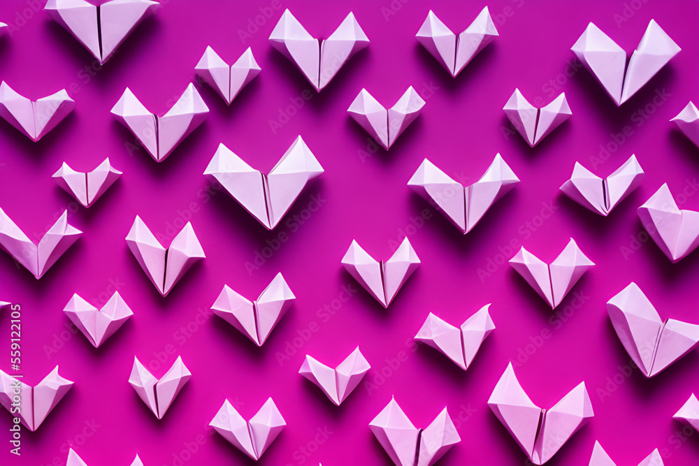 Valentine origami paper heart copy space Generative AI
