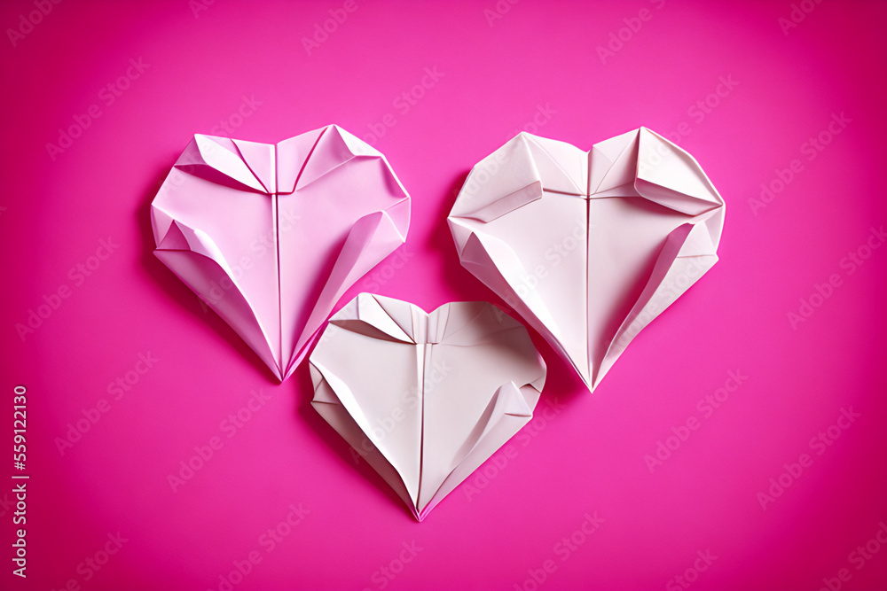 Valentine origami paper heart copy space Generative AI Valentine origami paper heart copy space Generative AI