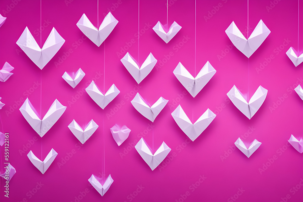 Valentine origami paper heart copy space Generative AI