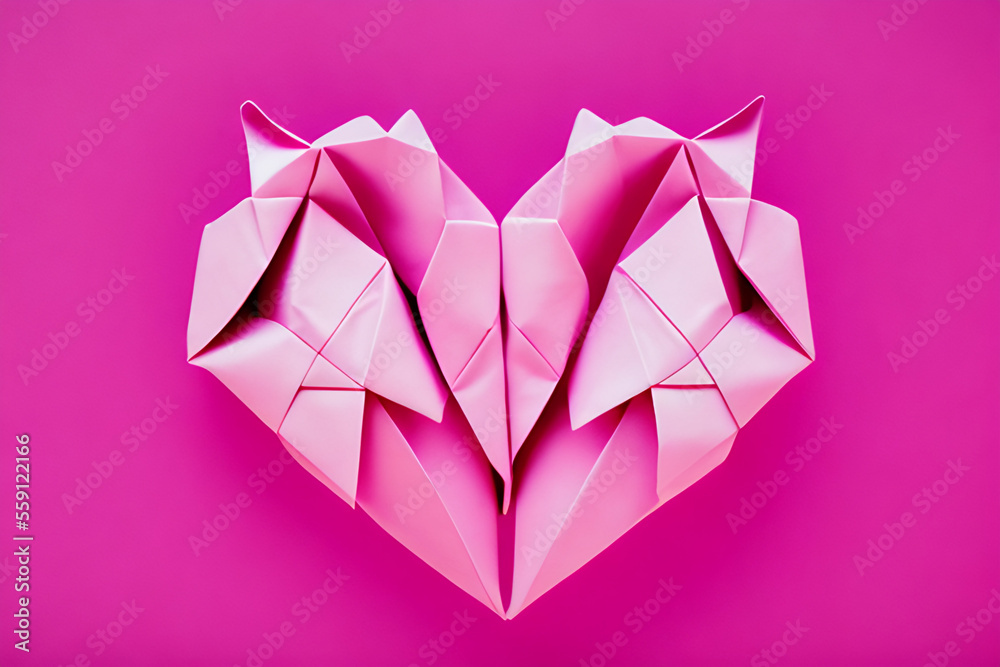Valentine origami paper heart copy space Generative AI