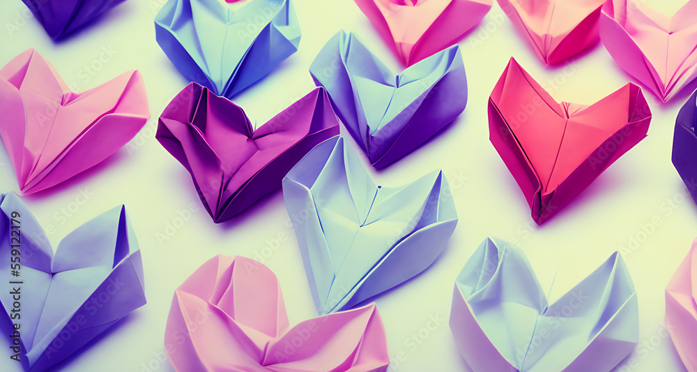 Valentine origami paper heart copy space Generative AI