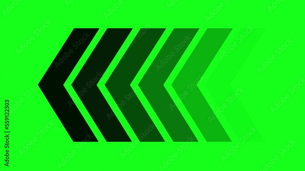 Right to left Arrows Loop Animation on Green background. Continuous