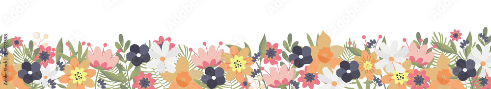 Naklejka premium Wildflowers, frame, border spring grass seamless pattern 3d realistic vector