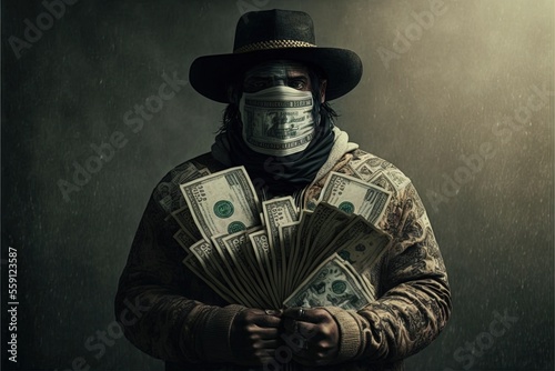 Mexican narcos dealing drug many dollars illustration generative ai photo