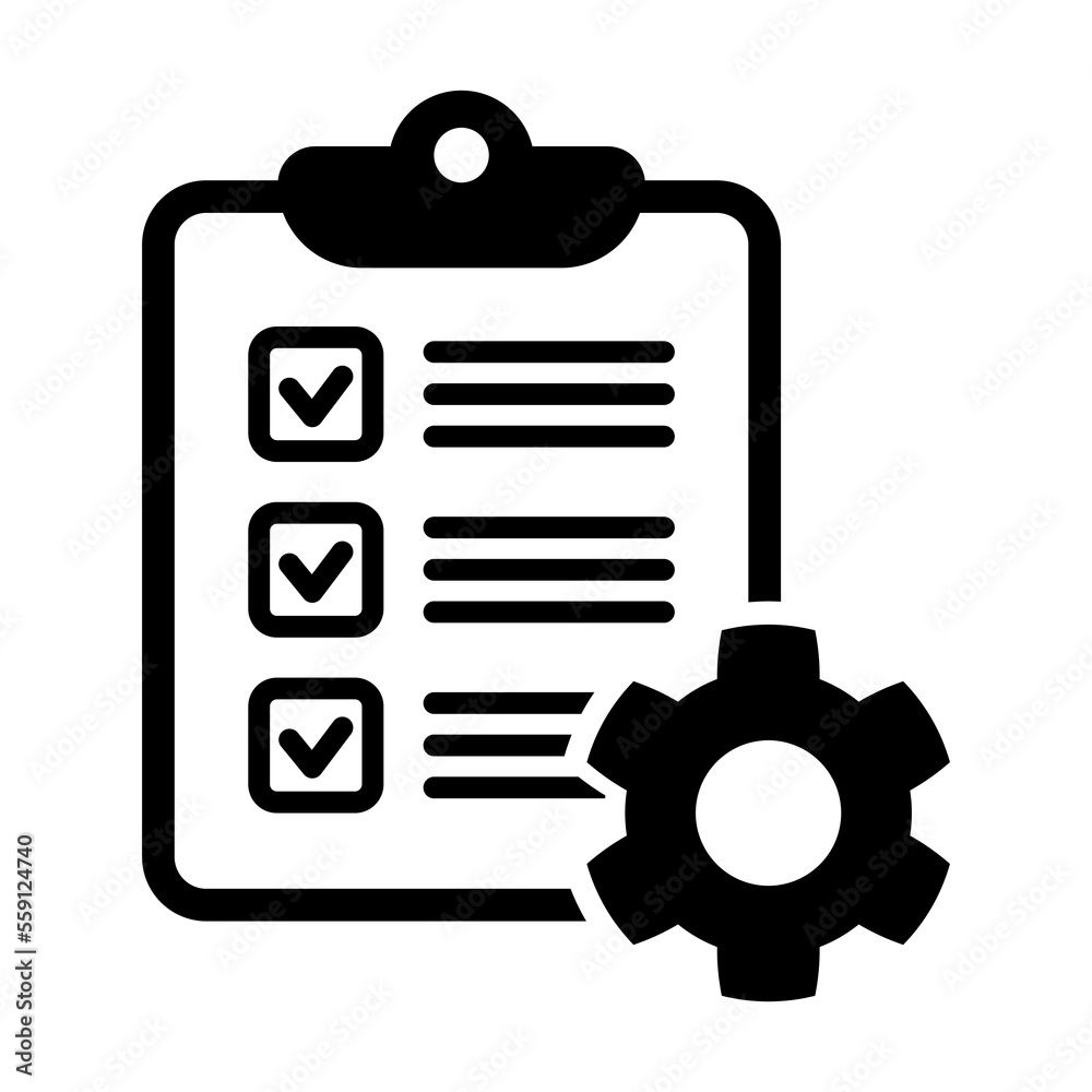 Technical support check list icon. Clipboard with gear isolated icon. Management flat icon concept. Software development. Technical support check list icon. Clipboard with gear isolated icon. Management flat icon concept. Software development.