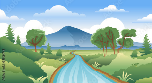 Beautiful natural scenery  mountains and river landscape wallpaper vector