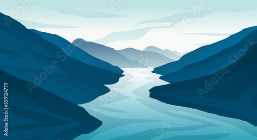 Natural landscape of mountains and big river vector