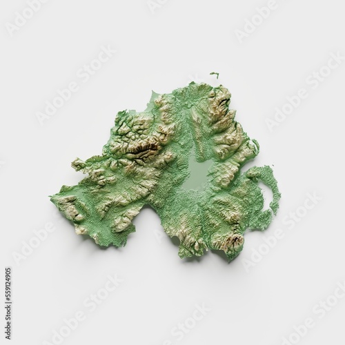 Northern Ireland Topographic Relief Map - 3D Render