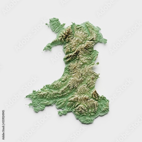 Fotografie Wales Topographic Relief Map  - 3D Render