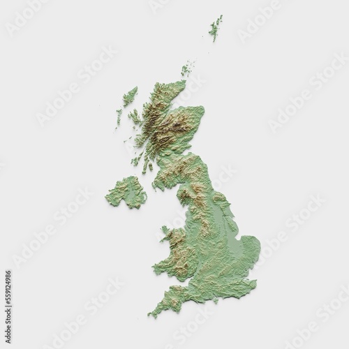 Foto United Kingdom Topographic Relief Map  - 3D Render