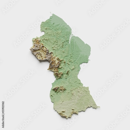 Guyana Topographic Relief Map  - 3D Render photo