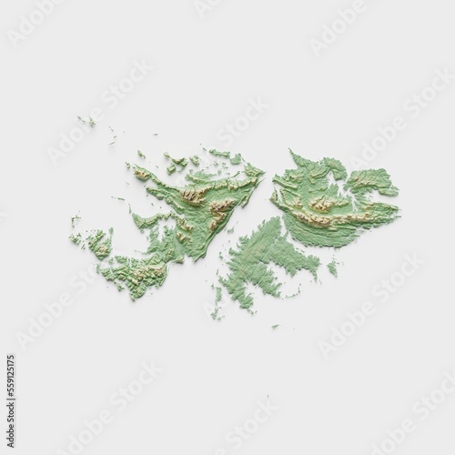 Tableau sur toile Falkland Islands Topographic Relief Map  - 3D Render