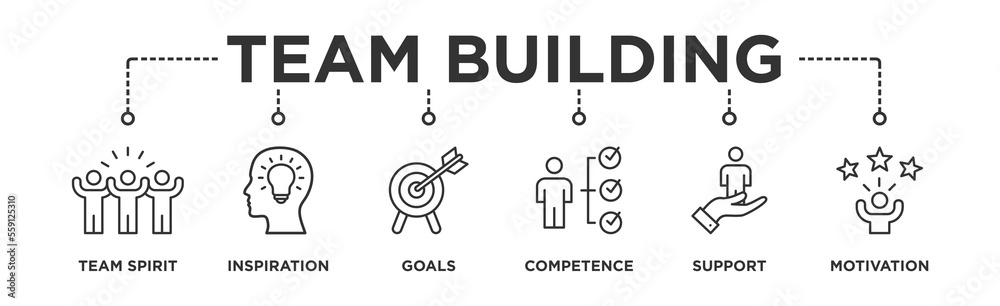 Team building building banner web icon vector illustration concept with icon of team spirit, inspiration, goals, competence, support, and motivation Team building building banner web icon vector illustration concept with icon of team spirit, inspiration, goals, competence, support, and motivation