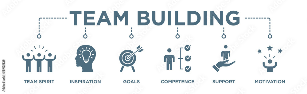 Team building building banner web icon vector illustration concept with icon of team spirit, inspiration, goals, competence, support, and motivation Team building building banner web icon vector illustration concept with icon of team spirit, inspiration, goals, competence, support, and motivation