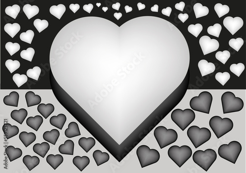 Black and white heart on a black and white background. Love symbols. Valentine's card. wedding invitation.