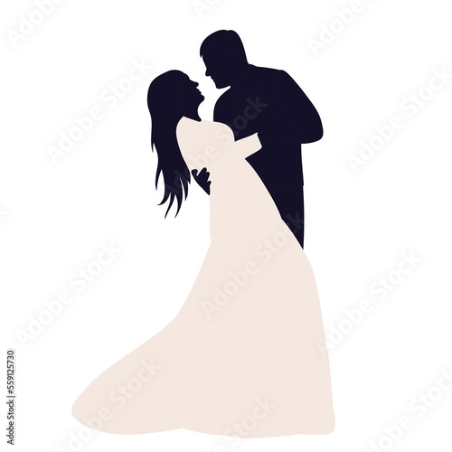 bride and groom in white dress silhouette design