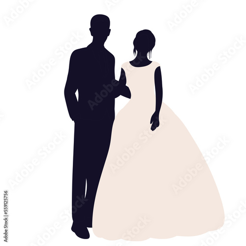 bride and groom in white dress silhouette design vector isolated