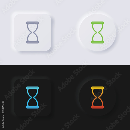 Hourglass symbol button icon set, Multicolor neumorphism button soft UI Design for Web design, Application UI and more, Button, Vector.