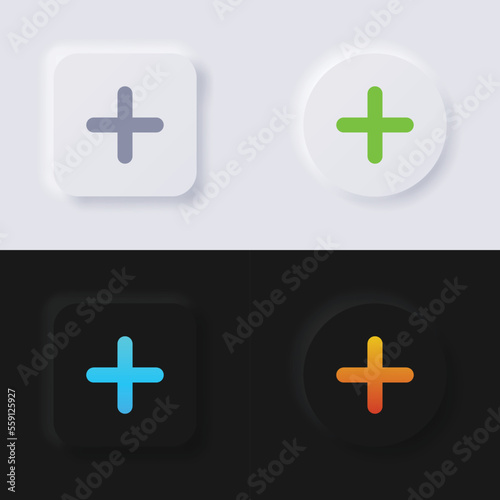 Plus symbol button icon set, Multicolor neumorphism button soft UI Design for Web design, Application UI and more, Button, Vector.