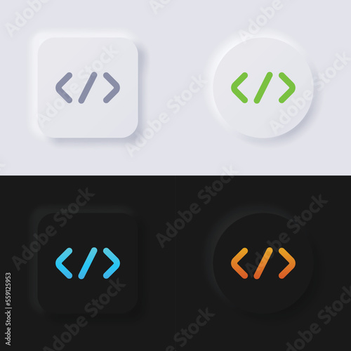 Self-closing tag icon set, Multicolor neumorphism button soft UI Design for Web design, Application UI and more, Button, Vector.