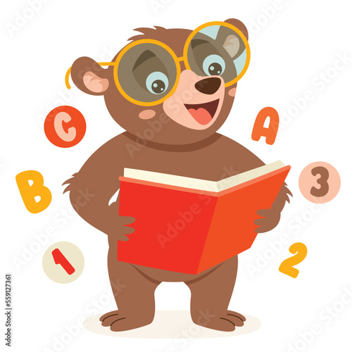 Cartoon Drawing Of Bear Reading Book