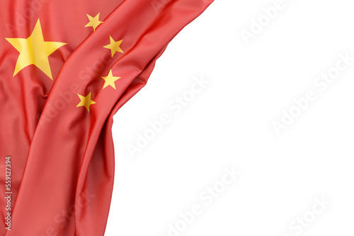 Flag of China in the corner on white background. Isolated. 3D illustration © kirill_makarov