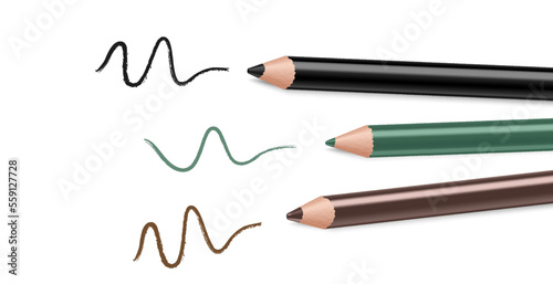 Pencil eyebrow with line stroke. Color eye pencils or eyeliner or magnificent eyebrows. Stroke Line Isolated on White Background. Vector 3d realistic