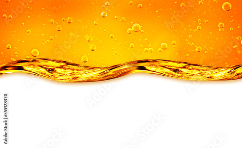 Liquid flows yellow, for the project, oil, honey, beer or other variants. Oil background. 