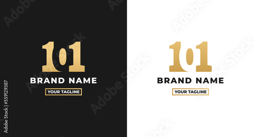 Number 101 logo or Logo Number 101 isolated on white and black background. Logo Number 101 elegant. Suitable for brand logos or products with the brand name fifteen. Number 101 logo simple gold color.