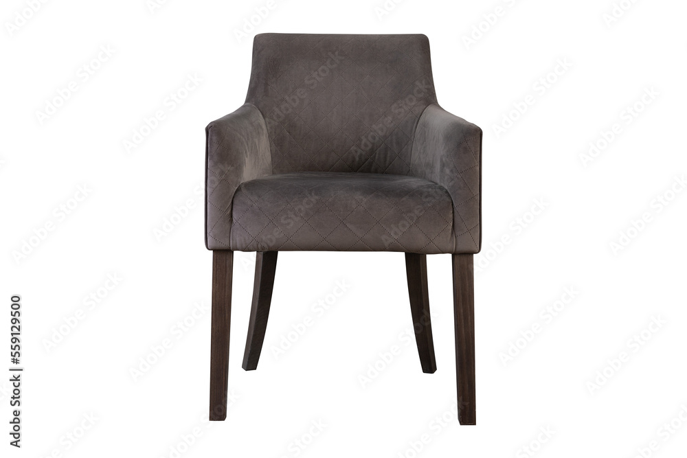 Soft brown chair made of velor upholstery with a crash effect, interior chair on a transparent background Soft brown chair made of velor upholstery with a crash effect, interior chair on a transparent background