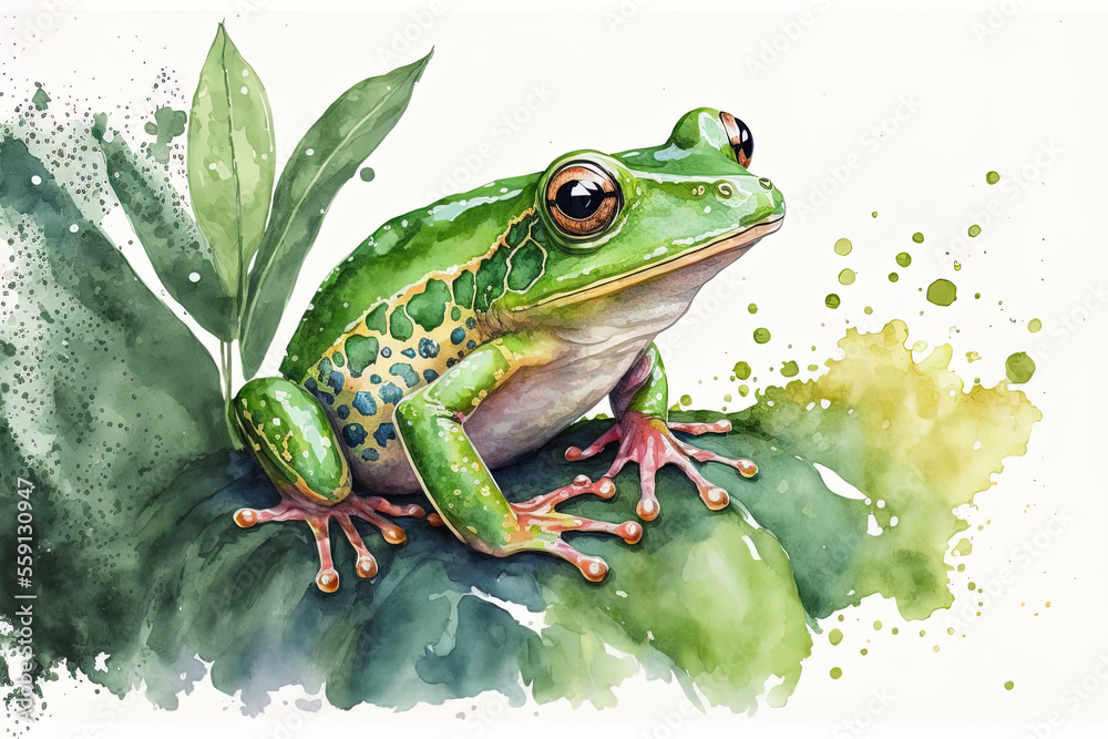 Fototapeta premium Hand painted image of a cute frog. Generative AI