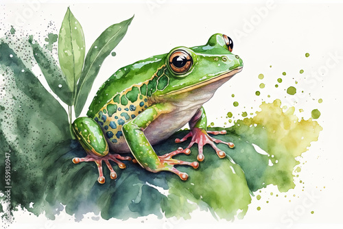 Hand painted image of a cute frog. Generative AI