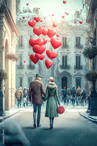 Valentinstag Liebestag Liebe Herz und Blumen Romantik für Verliebte Verlobte und Verheiratete und andere Paare und Freunde Erstellt durch Generative AI Digital Art Illustration Bachdrop Hintergrund  © Korea Saii