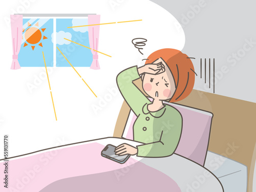 朝起きるのが辛い若い女性のイラスト素材