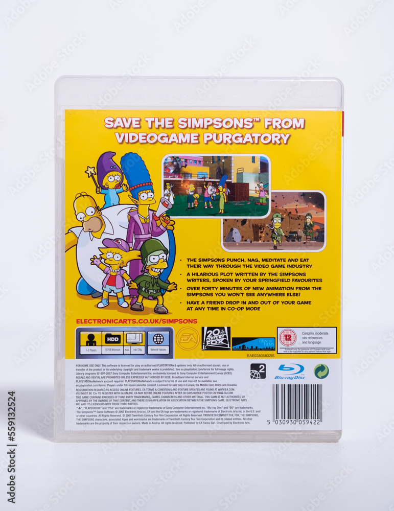 Kent, england, 01.01.2023 The Simpsons game playstation 3 video game