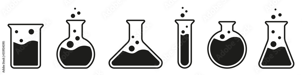 Chemical flask vector icon collection. Science icons. Chemical flask vector icon collection. Science icons.