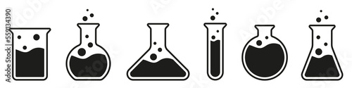 Chemical flask vector icon collection. Science icons.