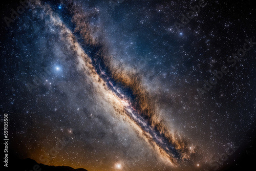 Long exposure shot of the Milky Way galaxy in the universe with stars and space dust. Generative AI