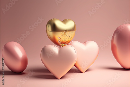 Pink and Gold Heart on Pink Background 