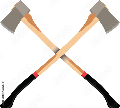 Two axe illustrations are isolated on a white background. Tools for wood cutting. Axe logo for wood workshop