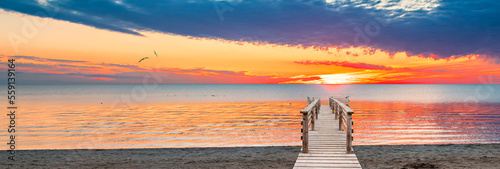Wooden footpath leading to beach of the Baltic Sea, Jurmala – famous internat...