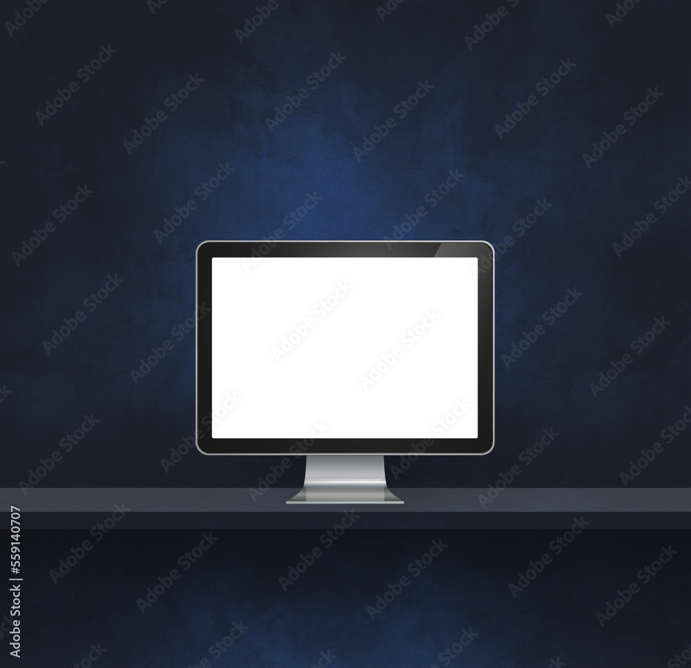 Computer pc on black shelf background Computer pc on black shelf background