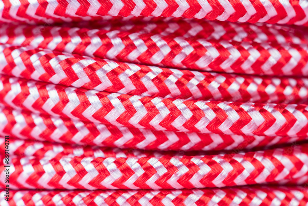 Rolled fabric braided data cables close-up Rolled fabric braided data cables close-up