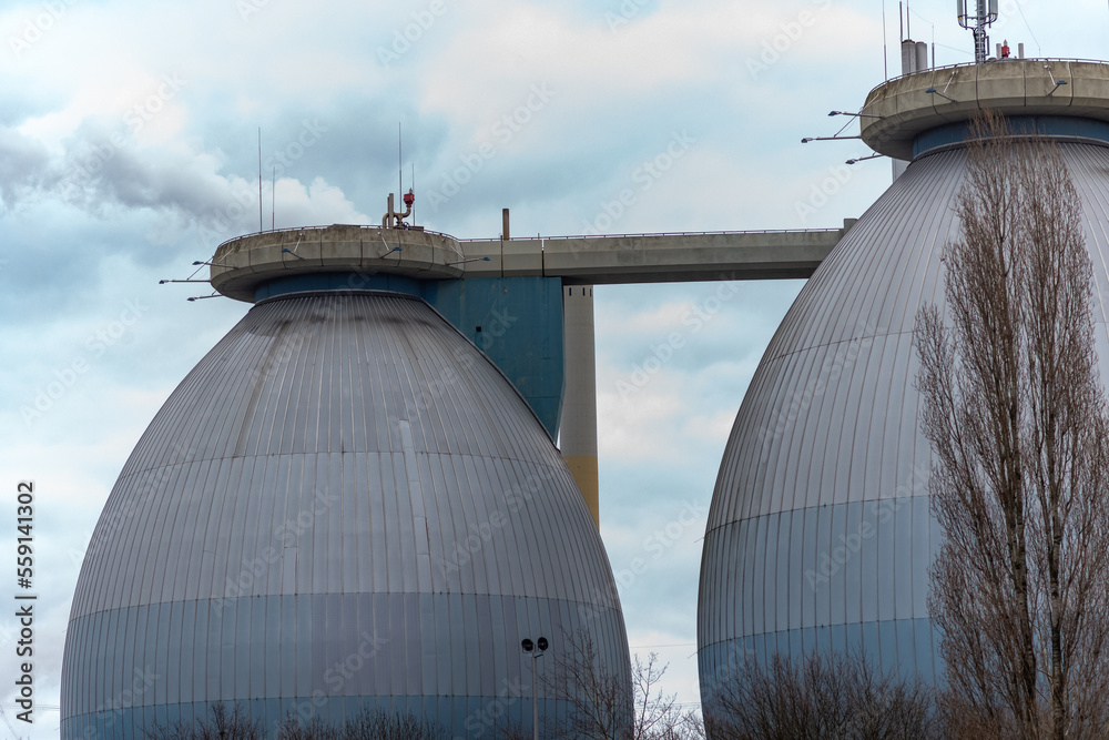 large digestion towers of a sewage treatment plant