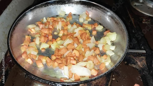 Making soup with various ingredients at home