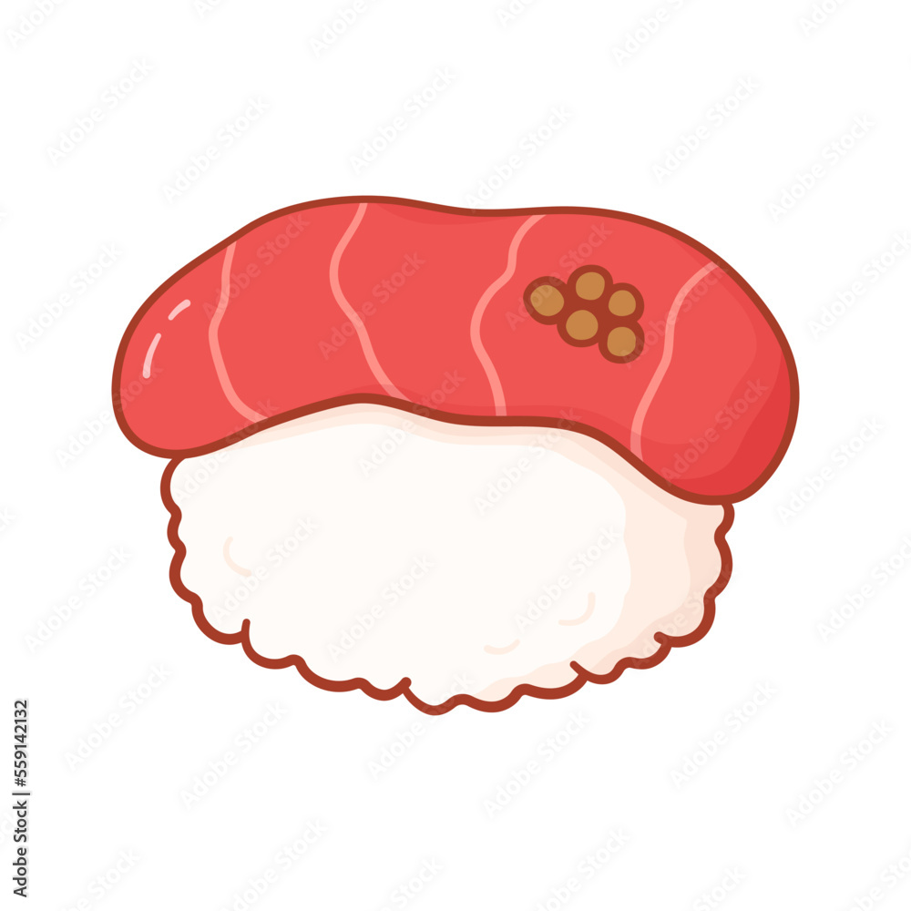 Sushi with tuna in doodle style. Png, vector illustration of asian food