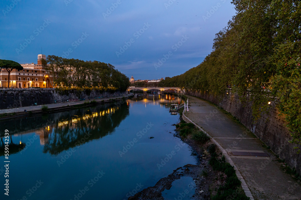 Castel Sant'Angelo in Tevere Rome , during sunset and blue hours. Castel Sant'Angelo in Tevere Rome , during sunset and blue hours.